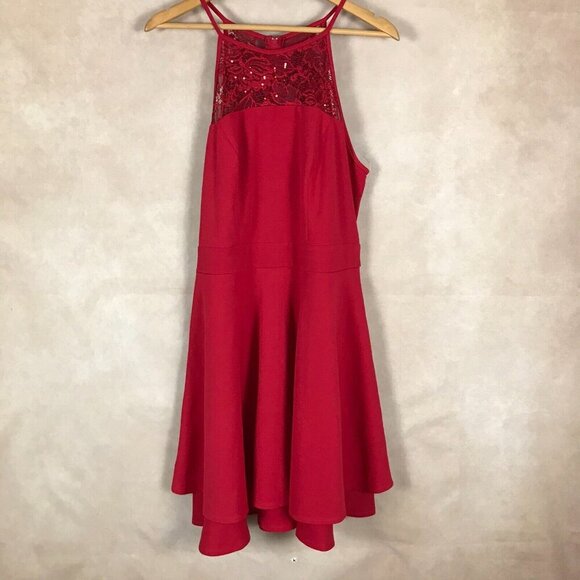 EMERALD SUNDAE Red Lace Top Fit and Flare Dress NEW Size 1X - Picture 2 of 11
